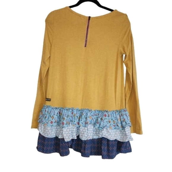 Matilda Jane Mustard Yellow Blue Mixed Tiered Ruffle Hem Size XS Cottagecore - Picture 3 of 13
